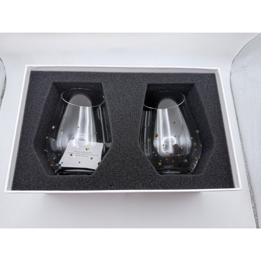 Swarovski Stemless Wine Glasses Set‎ of 2 Lime Edition Austrian Crystal